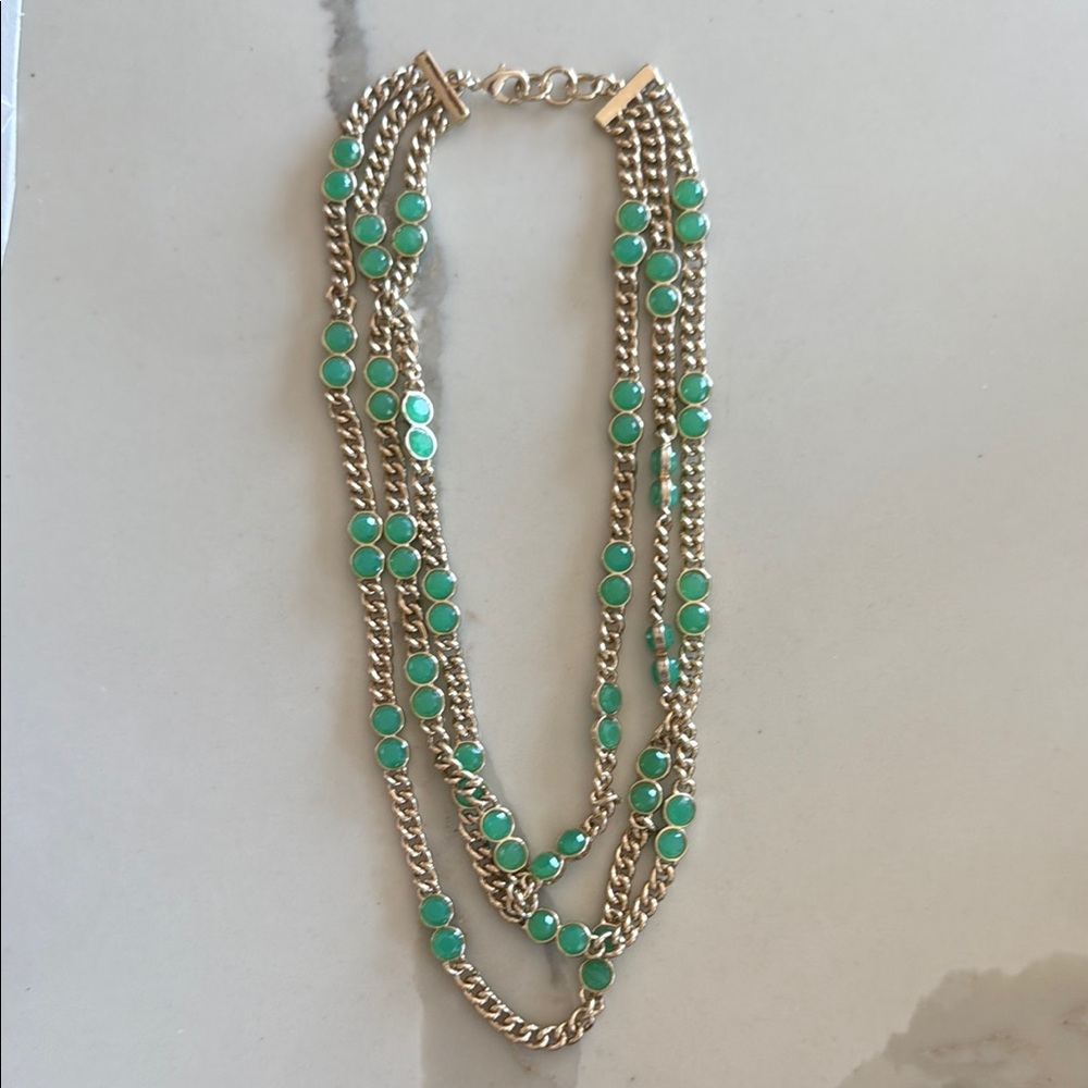 Banana Republic Gold and Emerald Necklace Elegant Layered Design